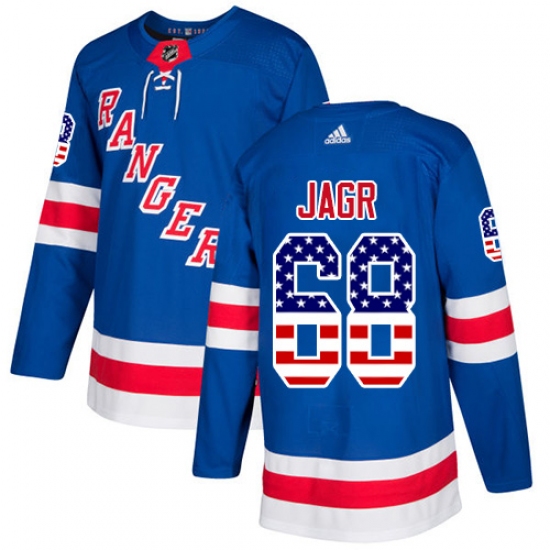 Men's Adidas New York Rangers 68 Jaromir Jagr Authentic Royal Blue USA Flag Fashion NHL Jersey