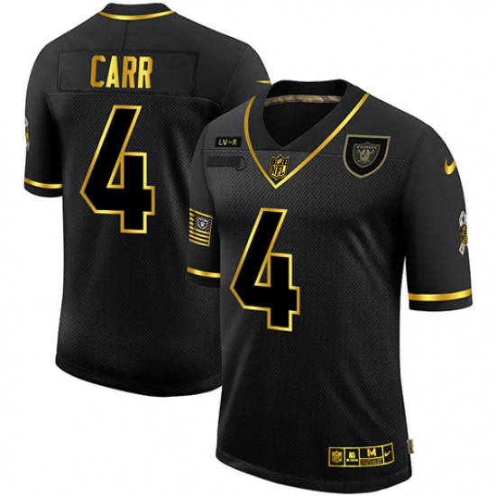 Men's Oakland Raiders 4 Derek Carr Olive Gold Nike 2020 Salute To Service Limited Jersey