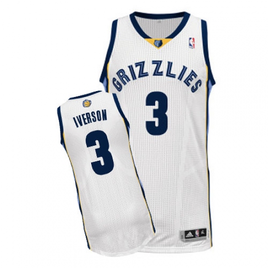 Men's Adidas Memphis Grizzlies 3 Allen Iverson Authentic White Home NBA Jersey