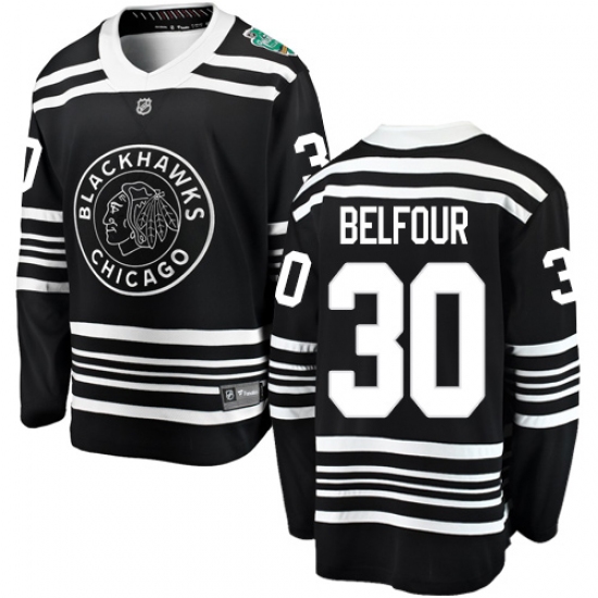 Men's Chicago Blackhawks 30 ED Belfour Black 2019 Winter Classic Fanatics Branded Breakaway NHL Jersey