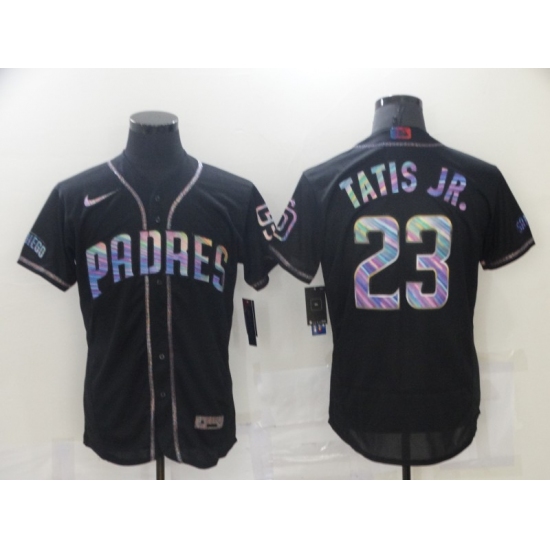 Men's San Diego Padres 23 Fernando Tatis Jr. Black 2021 Iridescent Logo Jersey Jersey