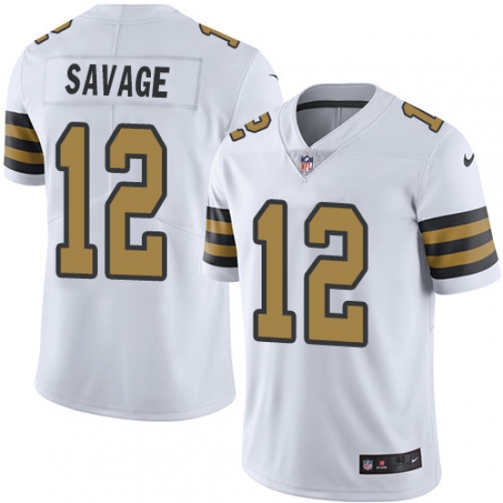 Men's Nike New Orleans Saints 12 Tom Savage Limited White Rush Vapor Untouchable NFL Jersey