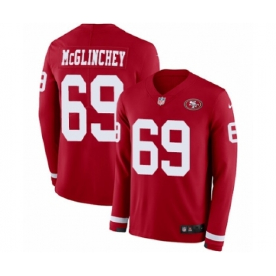 Youth Nike San Francisco 49ers 69 Mike McGlinchey Limited Red Therma Long Sleeve NFL Jersey