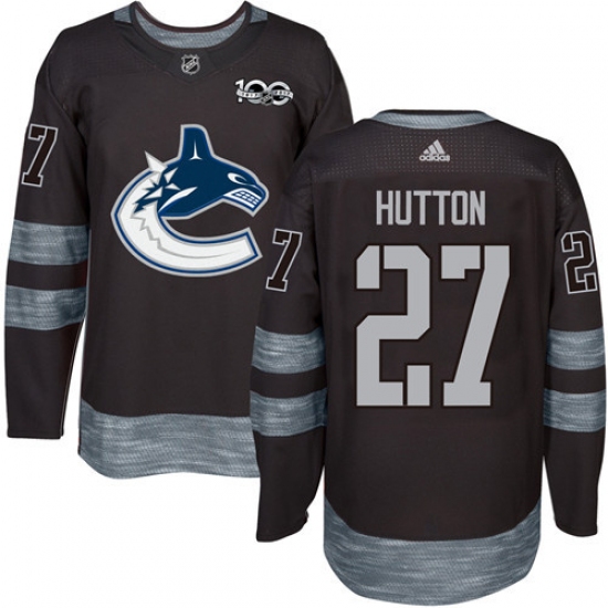 Men's Adidas Vancouver Canucks 27 Ben Hutton Authentic Black 1917-2017 100th Anniversary NHL Jersey