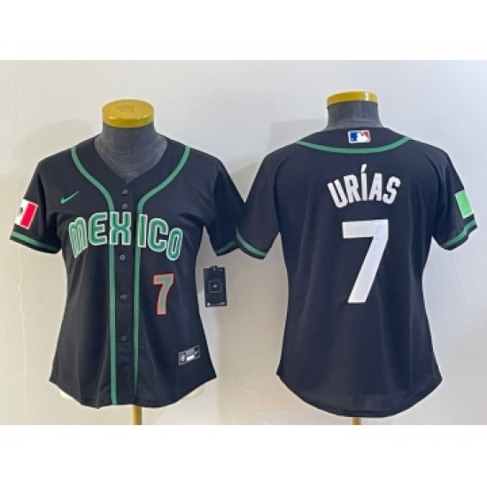 Women's Mexico Baseball 7 Julio Urias Number 2023 Black World Classic Stitched Jersey3