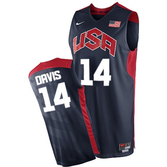Men's Nike Team USA 14 Anthony Davis Swingman Navy Blue 2012 Olympics Basketball Jersey