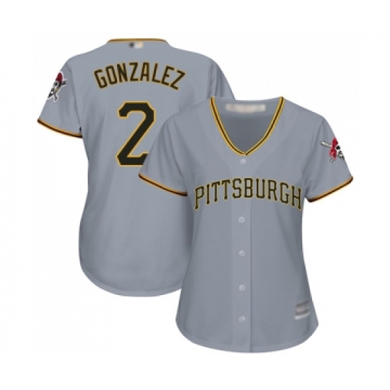 Women's Pittsburgh Pirates 2 Erik Gonzalez Replica Grey Road Cool Base Baseball Jersey