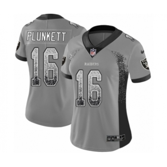 Women's Nike Oakland Raiders 16 Jim Plunkett Limited Gray Rush Drift Fashion NFL Jersey