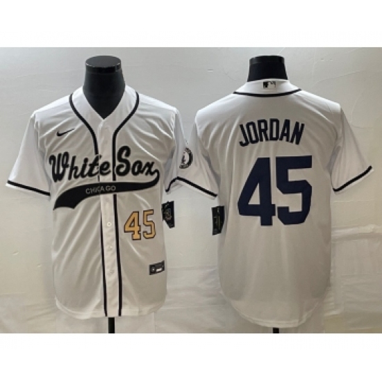 Men's Chicago White Sox 45 Michael Jordan Number White Cool Base Stitched Baseball Jersey