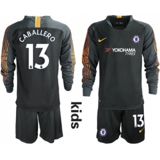 Chelsea 13 Caballero Black Goalkeeper Long Sleeves Kid Soccer Club Jersey