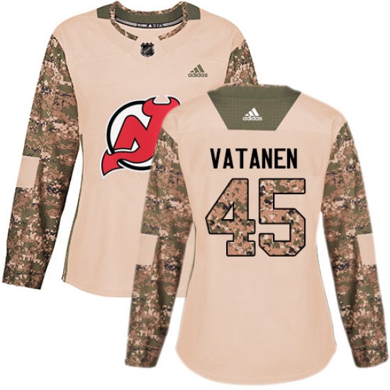 Women's Adidas New Jersey Devils 45 Sami Vatanen Authentic Camo Veterans Day Practice NHL Jersey
