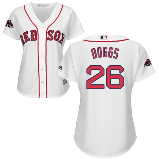 Women's Majestic Boston Red Sox 26 Wade Boggs Authentic White Home 2018 World Series Champions MLB Jersey