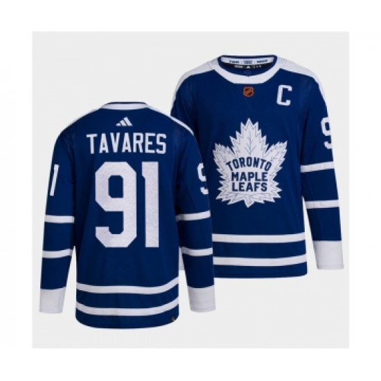 Men's Toronto Maple Leafs Black 91 John Tavares Blue 2022 Reverse Retro Stitched Jersey