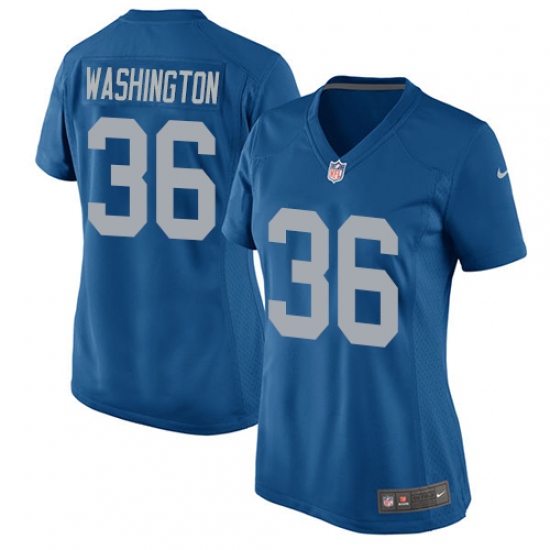 Women's Nike Detroit Lions 36 Dwayne Washington Game Blue Alternate NFL Jersey