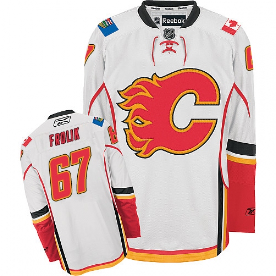 Men's Reebok Calgary Flames 67 Michael Frolik Authentic White Away NHL Jersey