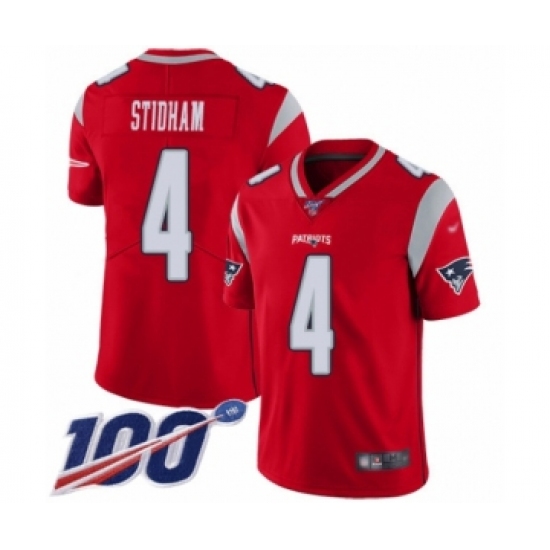 Men's New England Patriots 4 Jarrett Stidham Limited Red Inverted Legend 100th Season Football Jersey