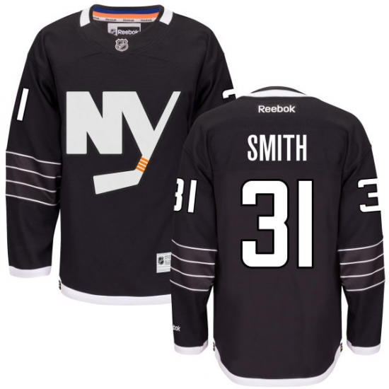 Men's Reebok New York Islanders 31 Billy Smith Authentic Black Third NHL Jersey