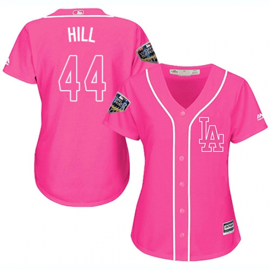 Women's Majestic Los Angeles Dodgers 44 Rich Hill Authentic Pink Fashion Cool Base 2018 World Series MLB Jersey