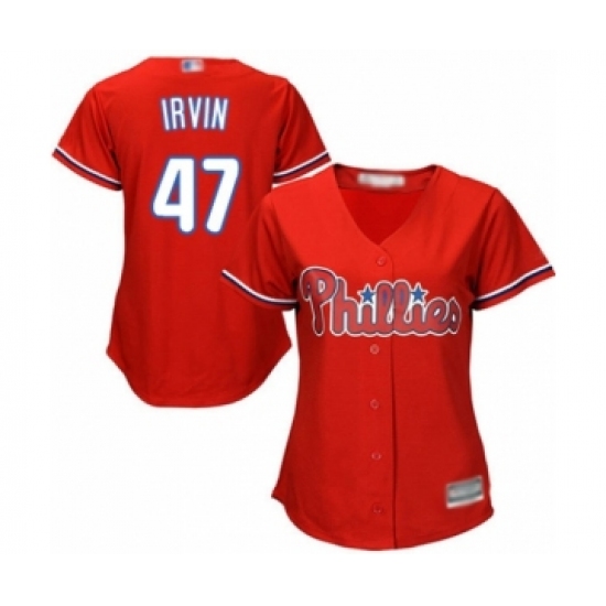 Women's Philadelphia Phillies 47 Cole Irvin Authentic Red Alternate Cool Base Baseball Player Jersey