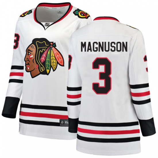 Women's Chicago Blackhawks 3 Keith Magnuson Authentic White Away Fanatics Branded Breakaway NHL Jersey