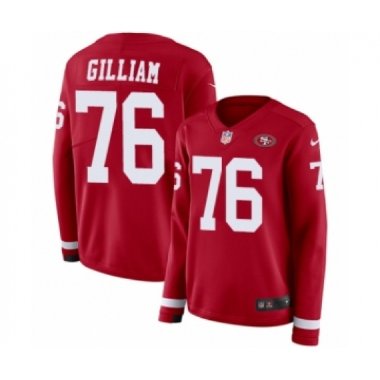 Women's Nike San Francisco 49ers 76 Garry Gilliam Limited Red Therma Long Sleeve NFL Jersey