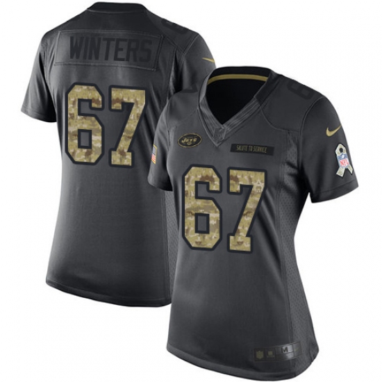 Women's Nike New York Jets 67 Brian Winters Limited Black 2016 Salute to Service NFL Jersey