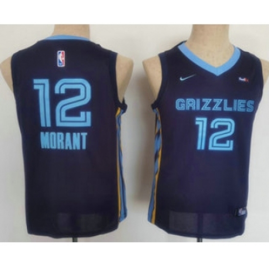 Youth Memphis Grizzlies 12 Ja Morant Black Nike 2021 Stitched Jersey With Sponsor