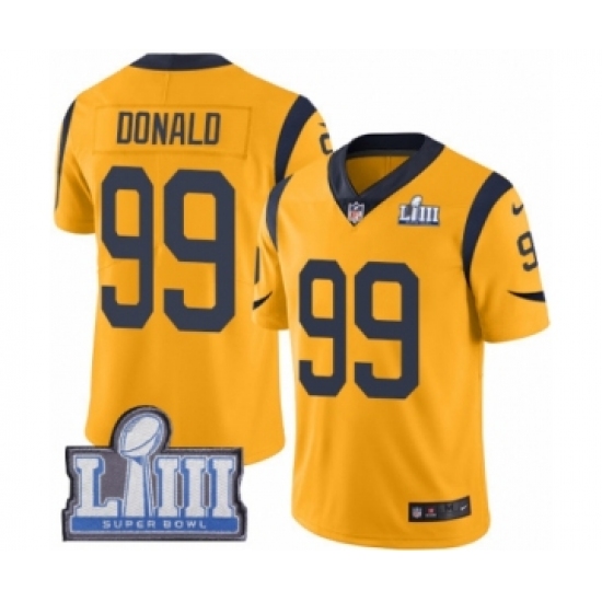 Youth Nike Los Angeles Rams 99 Aaron Donald Limited Gold Rush Vapor Untouchable Super Bowl LIII Bound NFL Jersey