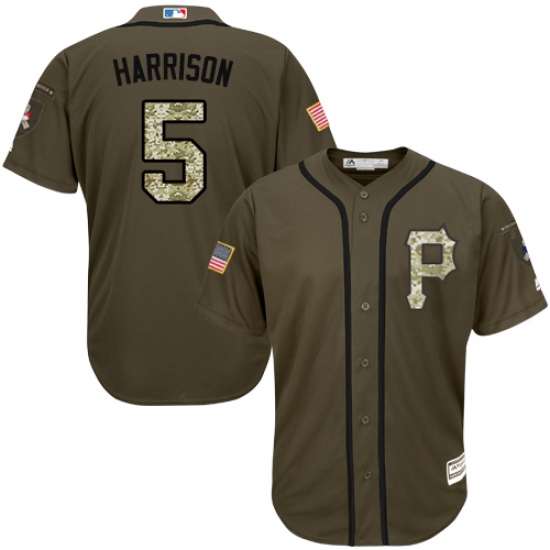 Youth Majestic Pittsburgh Pirates 5 Josh Harrison Authentic Green Salute to Service MLB Jersey