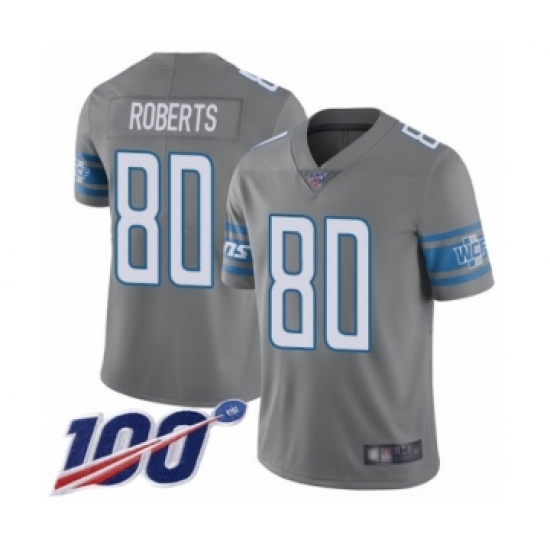 Men's Detroit Lions 80 Michael Roberts Limited Steel Rush Vapor Untouchable 100th Season Football Jersey
