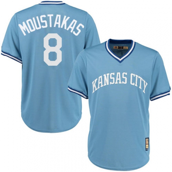Men's Majestic Kansas City Royals 8 Mike Moustakas Replica Light Blue Cooperstown MLB Jersey
