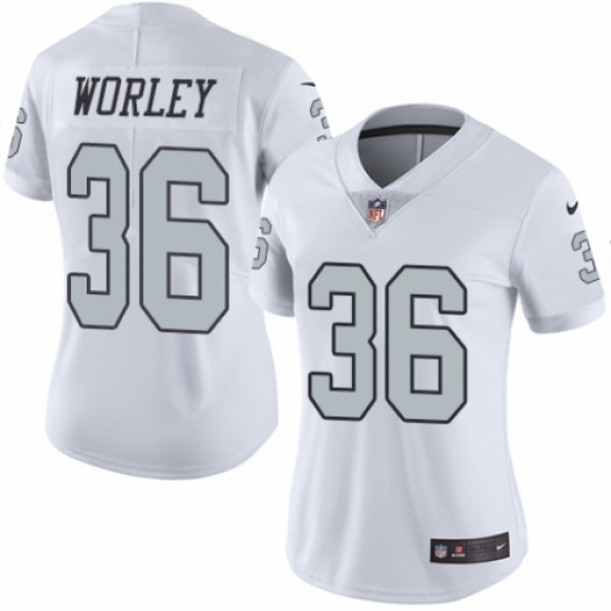 Women's Nike Oakland Raiders 36 Daryl Worley Limited White Rush Vapor Untouchable NFL Jersey