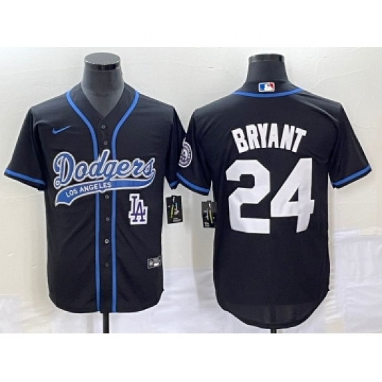 Men's Los Angeles Dodgers 24 Kobe Bryant Black Cool Base Stitched Baseball Jersey1