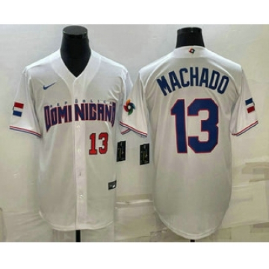 Men's Dominican Republic Baseball 13 Manny Machado Number 2023 White World Baseball Classic Stitched Jerseys