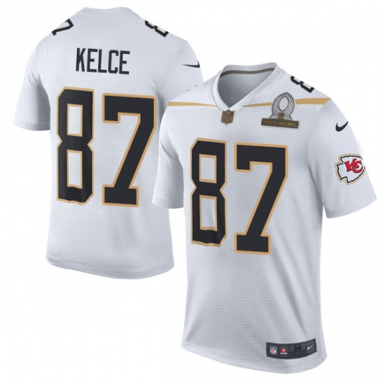 Men's Nike Kansas City Chiefs 87 Travis Kelce Elite White Team Rice 2016 Pro Bowl NFL Jersey