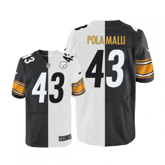 Men's Nike Pittsburgh Steelers 43 Troy Polamalu Elite Black/White Split Fashion NFL Jersey