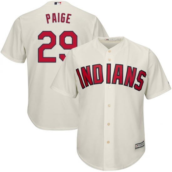 Men's Majestic Cleveland Indians 29 Satchel Paige Replica Cream Alternate 2 Cool Base MLB Jersey