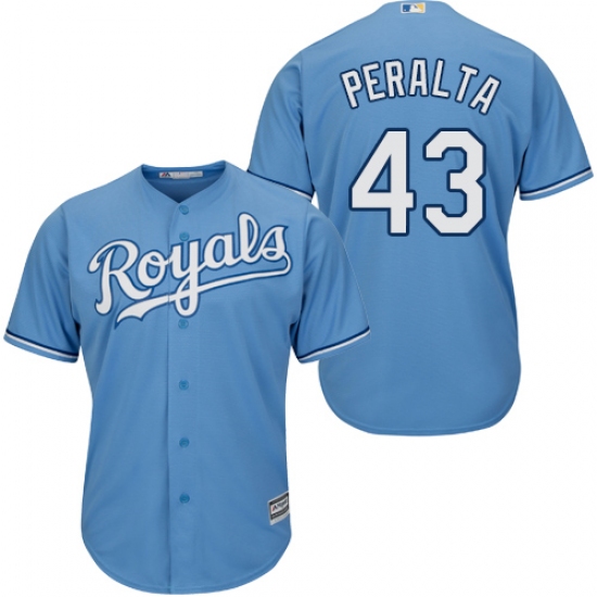 Youth Majestic Kansas City Royals 43 Wily Peralta Authentic Light Blue Alternate 1 Cool Base MLB Jersey