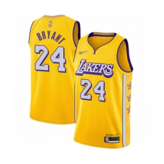 Men's Los Angeles Lakers 24 Kobe Bryant Swingman Gold 2019-20 City Edition Basketball Jersey