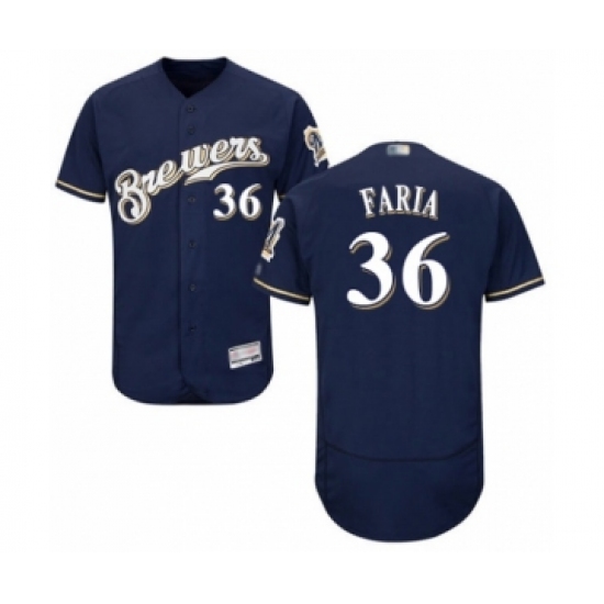 Men's Milwaukee Brewers 36 Jake Faria Navy Blue Alternate Flex Base Authentic Collection Baseball Player Jersey