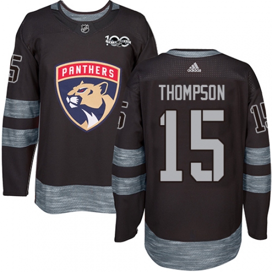 Men's Adidas Florida Panthers 15 Paul Thompson Authentic Black 1917-2017 100th Anniversary NHL Jersey