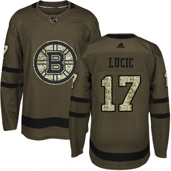 Youth Adidas Boston Bruins 17 Milan Lucic Premier Green Salute to Service NHL Jersey
