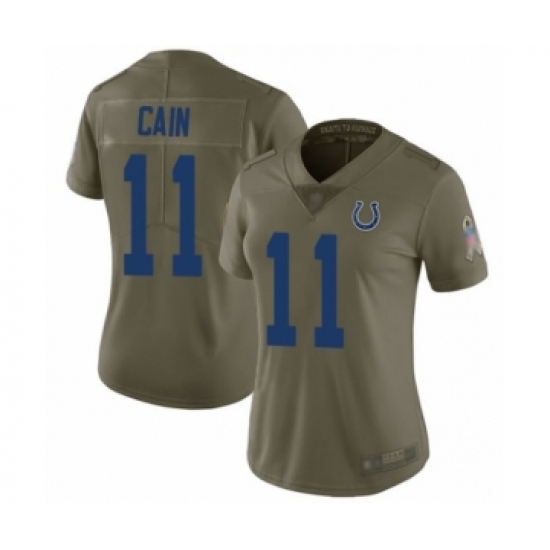 Women's Indianapolis Colts 11 Deon Cain Limited Olive 2017 Salute to Service Football Jersey