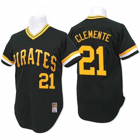 Men's Mitchell and Ness Pittsburgh Pirates 21 Roberto Clemente Authentic Black Throwback MLB Jersey