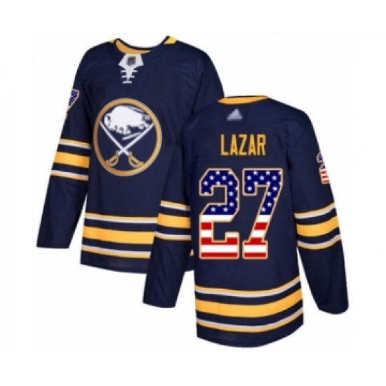 Men's Buffalo Sabres 27 Curtis Lazar Authentic Navy Blue USA Flag Fashion Hockey Jersey
