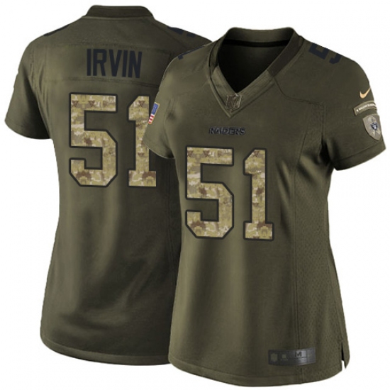 Women's Nike Oakland Raiders 51 Bruce Irvin Elite Green Salute to Service NFL Jersey