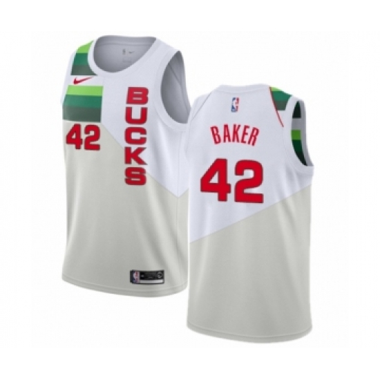 Men's Nike Milwaukee Bucks 42 Vin Baker White Swingman Jersey - Earned Edition