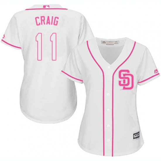 Women's Majestic San Diego Padres 11 Allen Craig Replica White Fashion Cool Base MLB Jersey