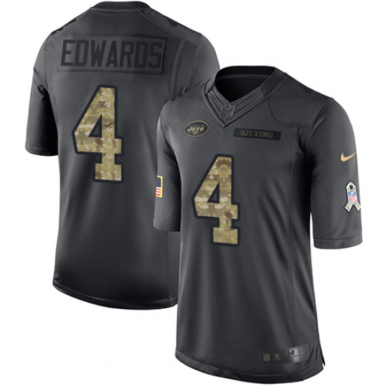 Men's Nike New York Jets 4 Lac Edwards Limited Black 2016 Salute to Service NFL Jersey