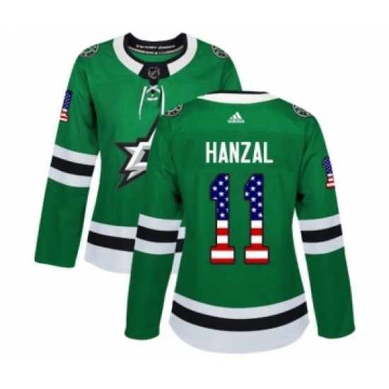 Women's Adidas Dallas Stars 11 Martin Hanzal Authentic Green USA Flag Fashion NHL Jersey